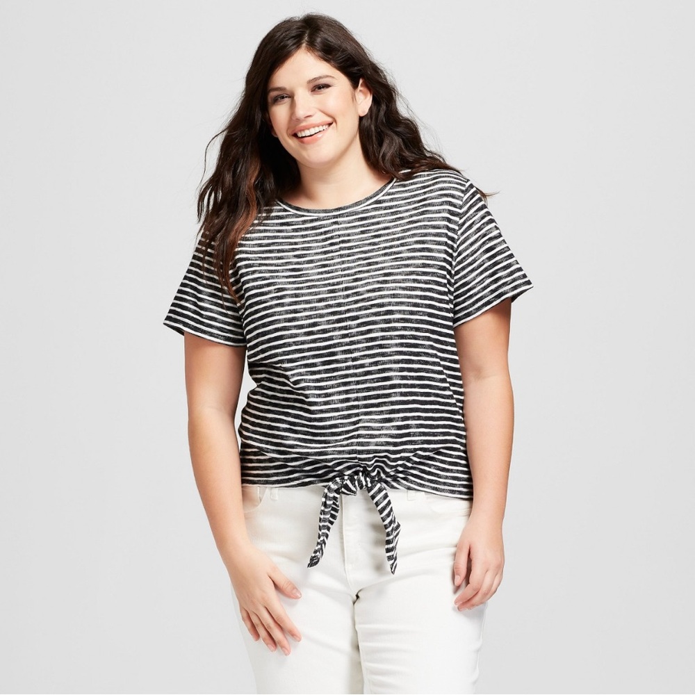 Striped Black and White Tie-Front Top